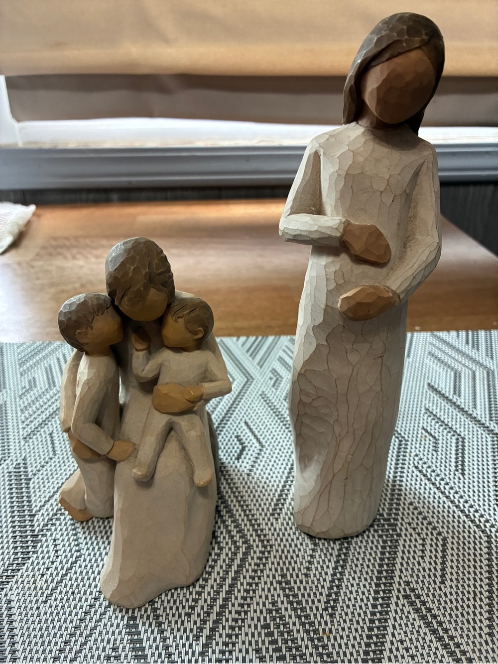 2 Willow Tree Hand-Carved Wood Family Figurine Set in Natural Brown and Cream